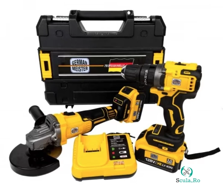 Trusa Polizor Unghiular + Autofiletanta cu 2 Acumulatori 128V la 599.00 lei ron