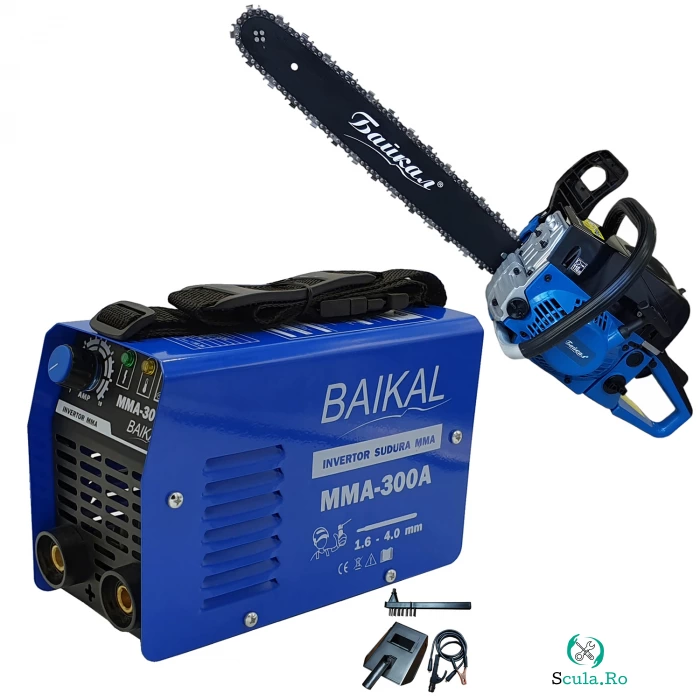 PACHET PROMO Baikal Motofierastrau (drujba), benzina 4.5CP + Aparat Sudura Baikal 300 A la 721.00 lei ron