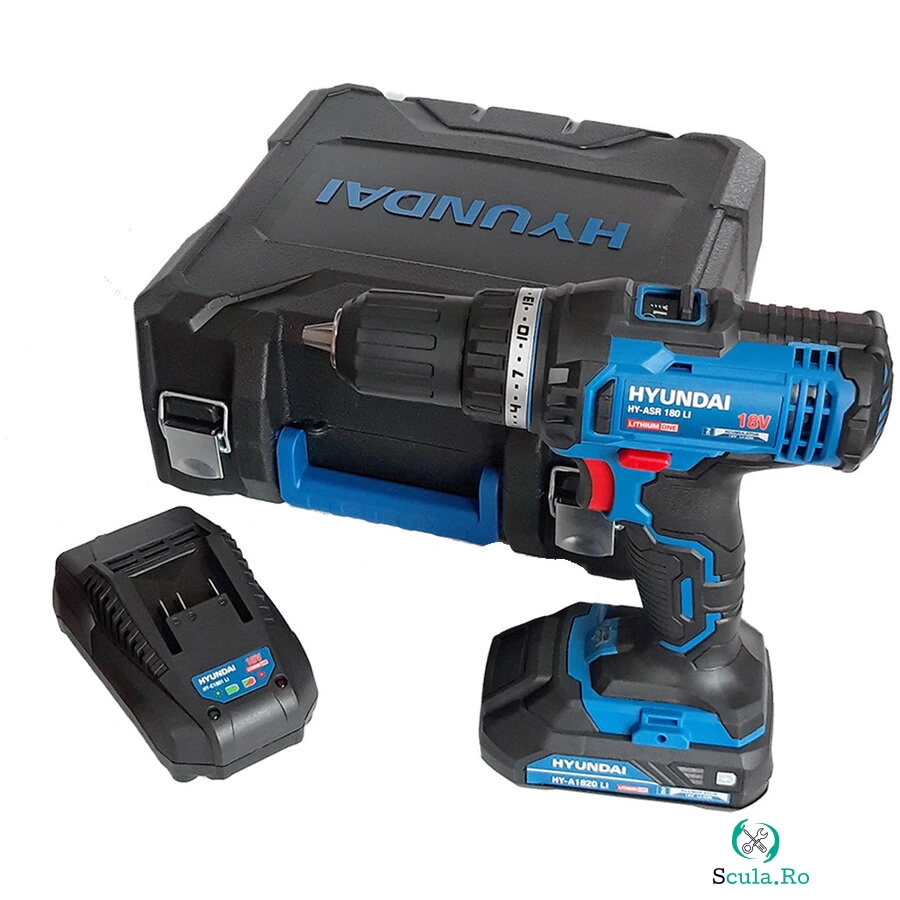 Hyundai Masina de gaurit/insurubat cu acumulator Hyundai HY-ASR 180 LI 18V, 1 acum.2.0Ah