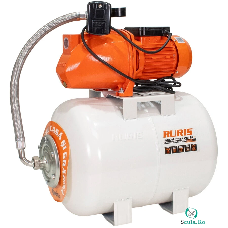 Ruris Hidrofor Ruris Aquapower 2011S, 1100 W, 50 l, debit 58 l/min, refulare 55 m inaltime refulare, 9 m adancime absorbtie