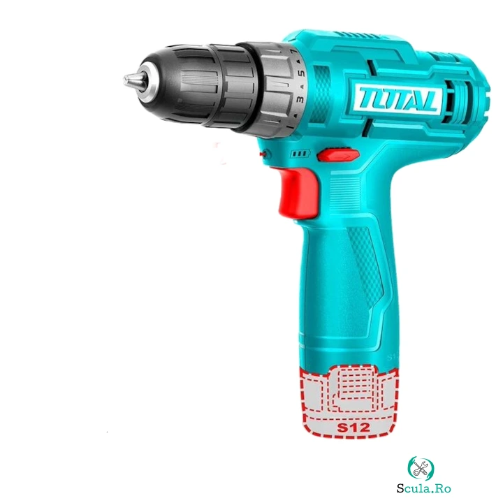 Total Masina de gaurit si insurubat, Total TDLI12428, 12V, 1.5Ah, LI-Ion, LED, 750Rpm, 20Nm, baterie inclusa, fara incarcator
