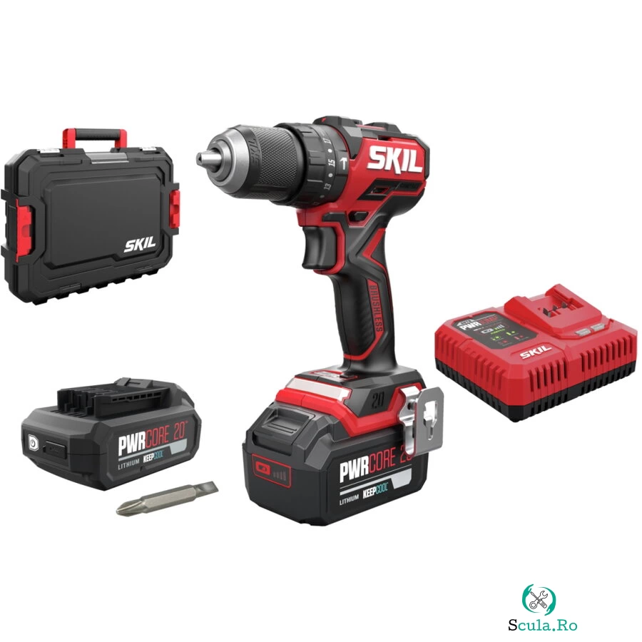 Skil SKIL 3075 HA masina de gaurit cu percutie, 0-500/0-1800/min, compact Brushless, geanta de transport+set de 6 biti, incarcator, 2xAccu