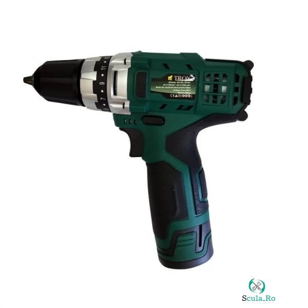Masina de gaurit si insurubat cu doi acumulatori Troy 13122, 2x12 V, 1.5 Ah