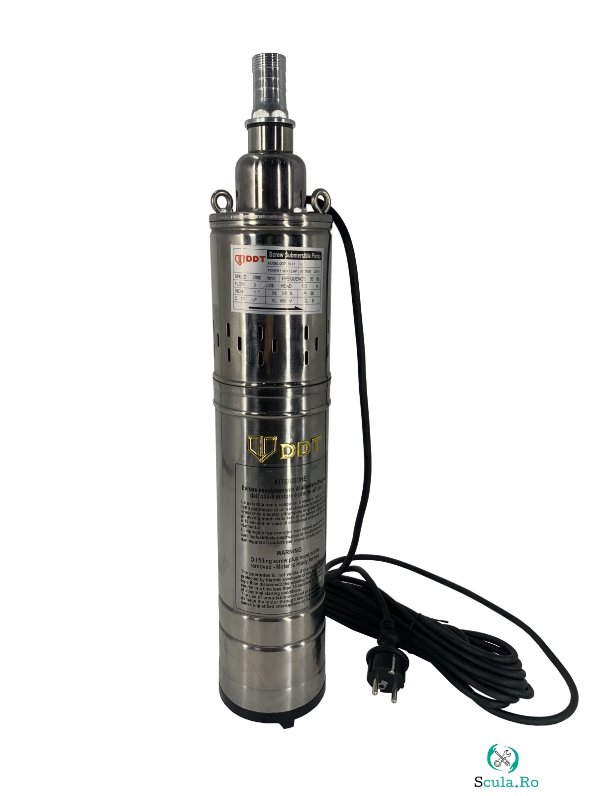 Pompa submersibila cu melc DDT QGD120, Inox, 1100W, 3 m ³ h, 120m, 10m cablu