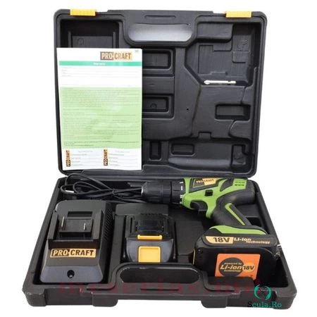 Bormasina cu acumulator,Model Procraft PA18PRO, 18V, Autofiletanta + Geanta Transport la 386.00 lei ron