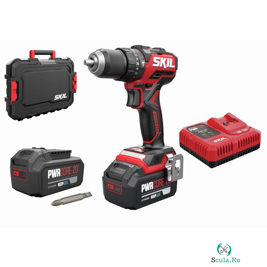 Skil SKIL 3075 HB masina de gaurit cu percutie compact Brushless, 0-500/0-1800/min, geanta de transport+set de 6 biti, incarcator, 2xAccu 4,0 Ah
