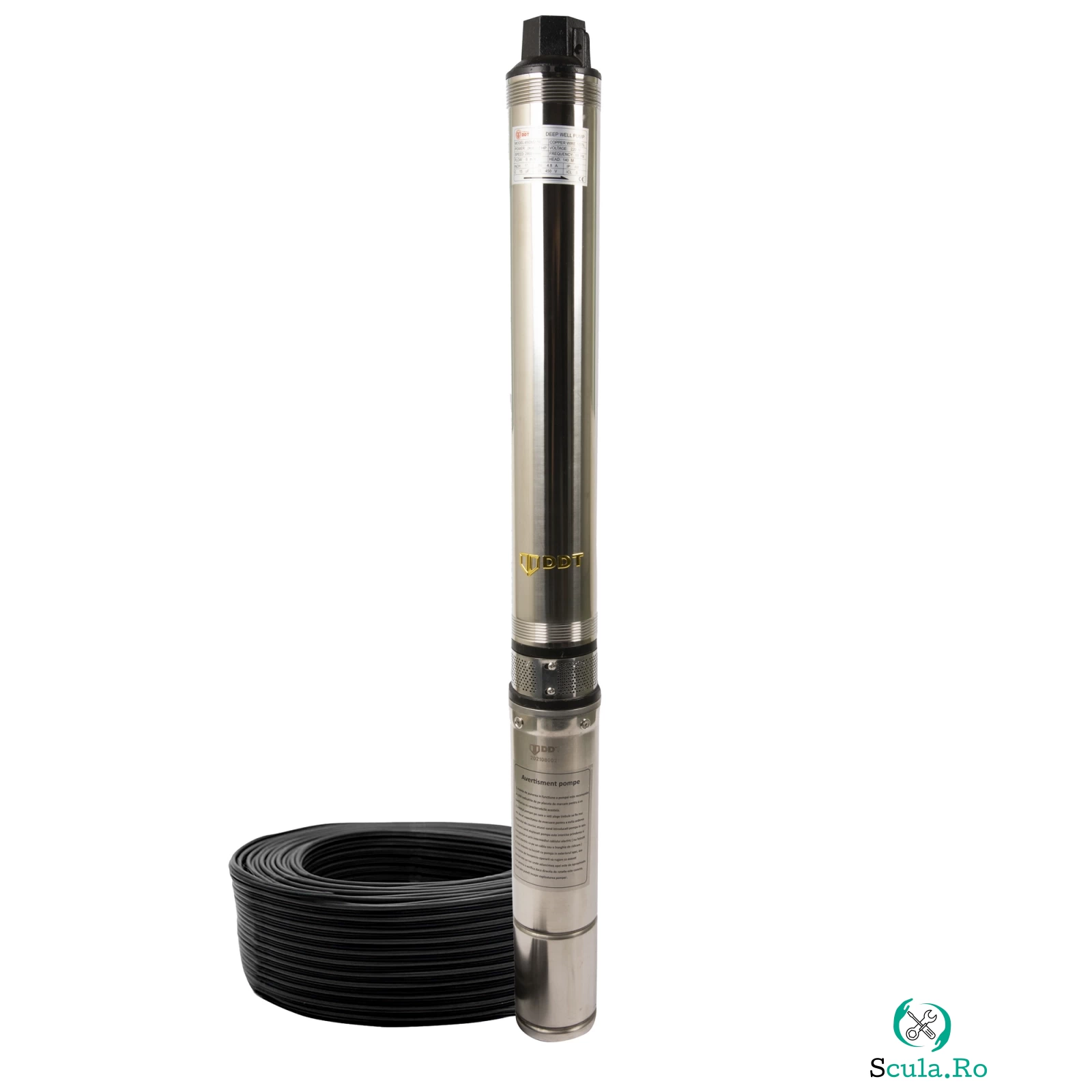 Pompa submersibila de mare adancime DDT 4SDM2-16, Inox, 2000W, 8m ³ h, 16 turbine, 140m, 10m cablu